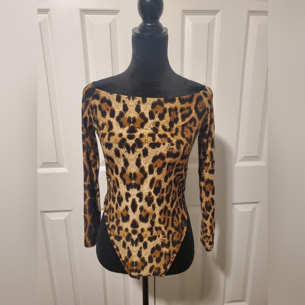 NWT- Leopard Print High Cut  Shoulder Bodysuit